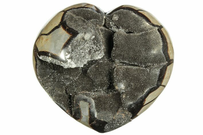 Polished Septarian Geode Heart - Black Crystals #230411